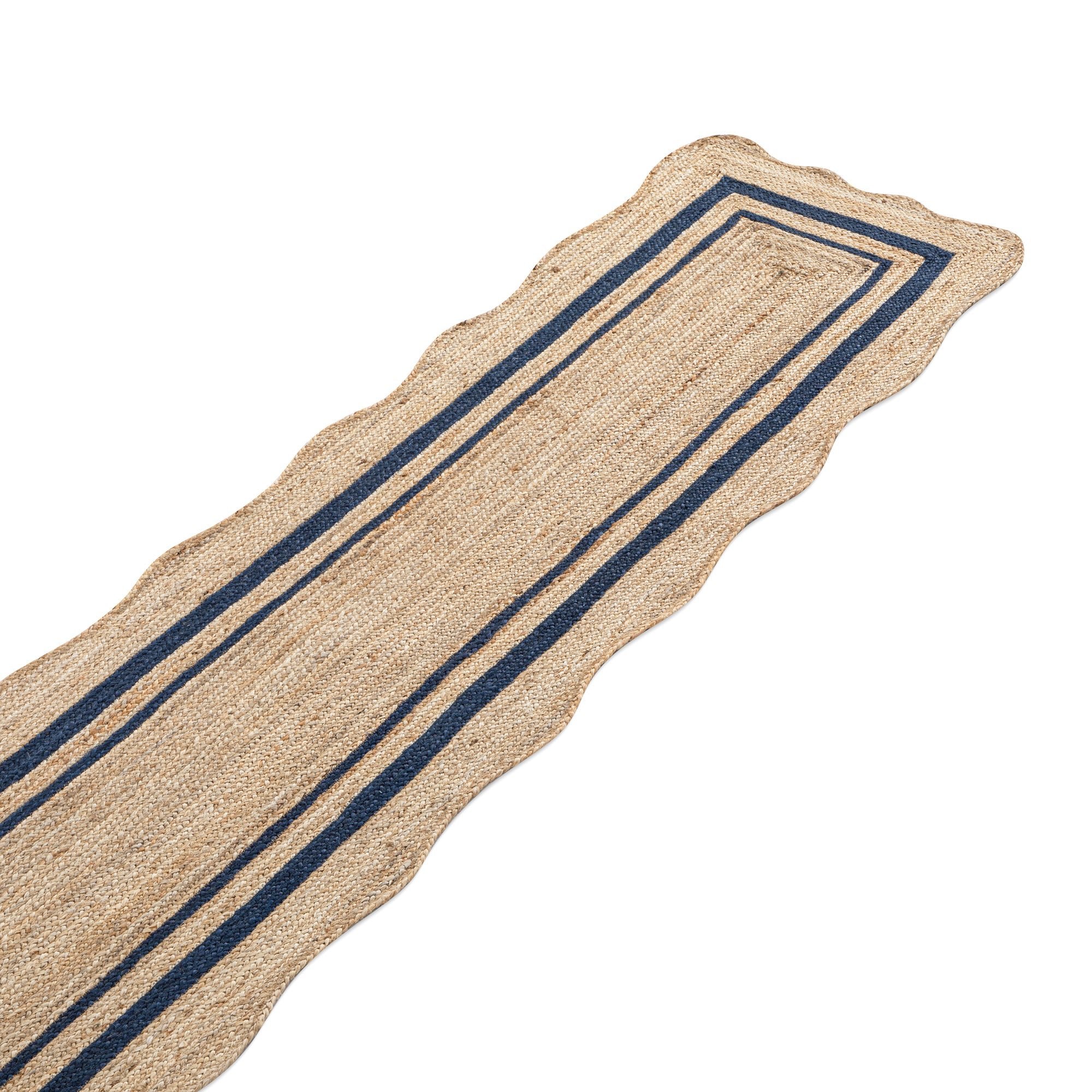 Hand Rummer Evie Hand Braided Jute Scallop Navy Blue Runner | daals