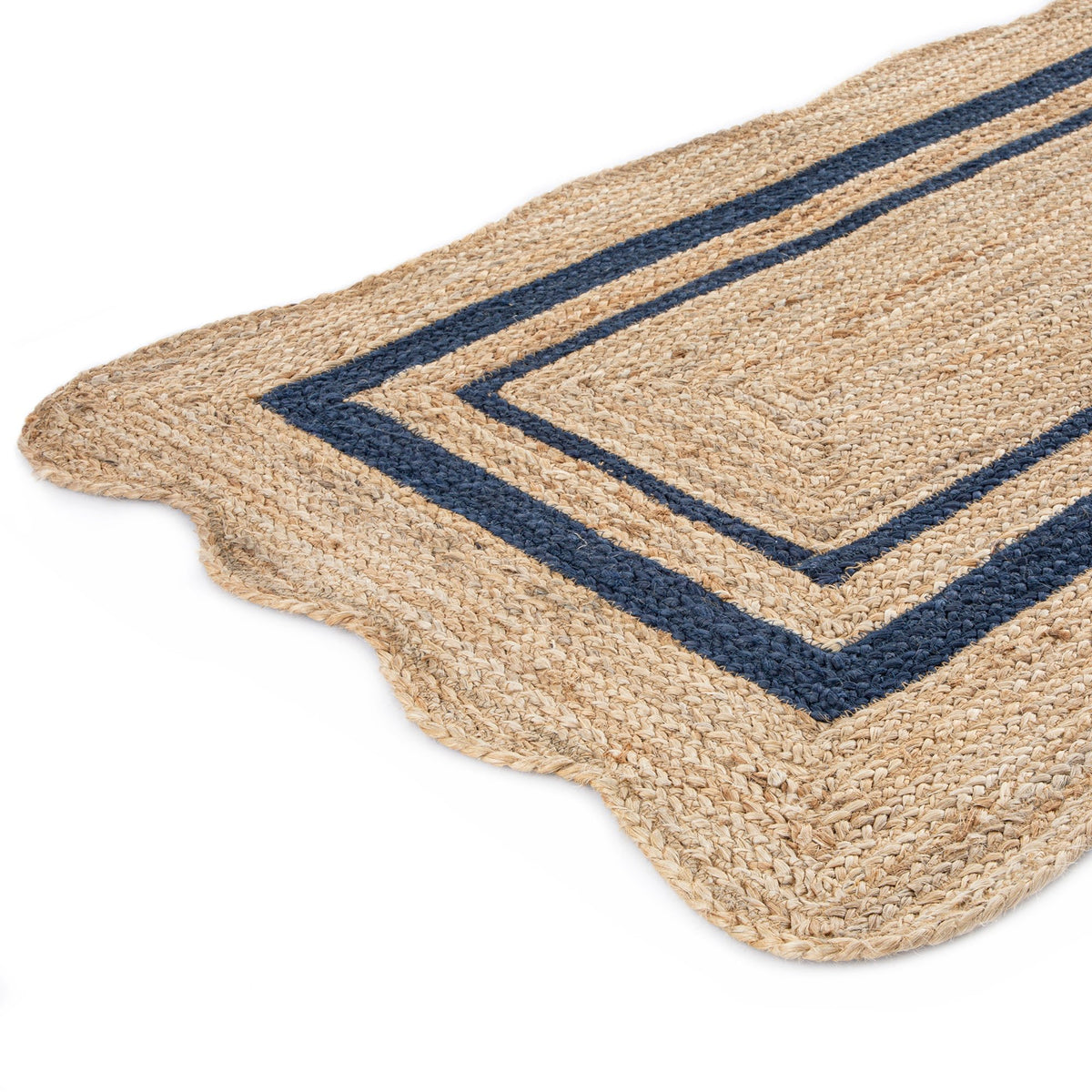 Hand Rummer Evie Hand Braided Jute Scallop Navy Blue Runner | daals