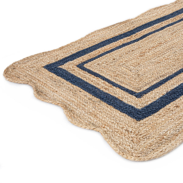 Evie Hand Braided Jute Scallop Navy Blue Runner