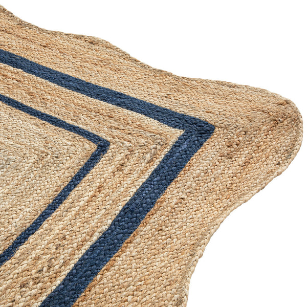 Evie Hand Braided Jute Scallop Navy Blue Border Rectangular Rug
