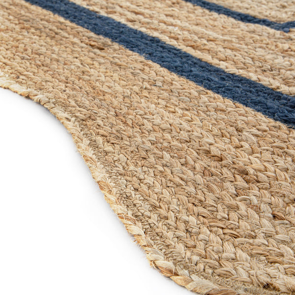 Evie Hand Braided Jute Scallop Navy Blue Border Rectangular Rug