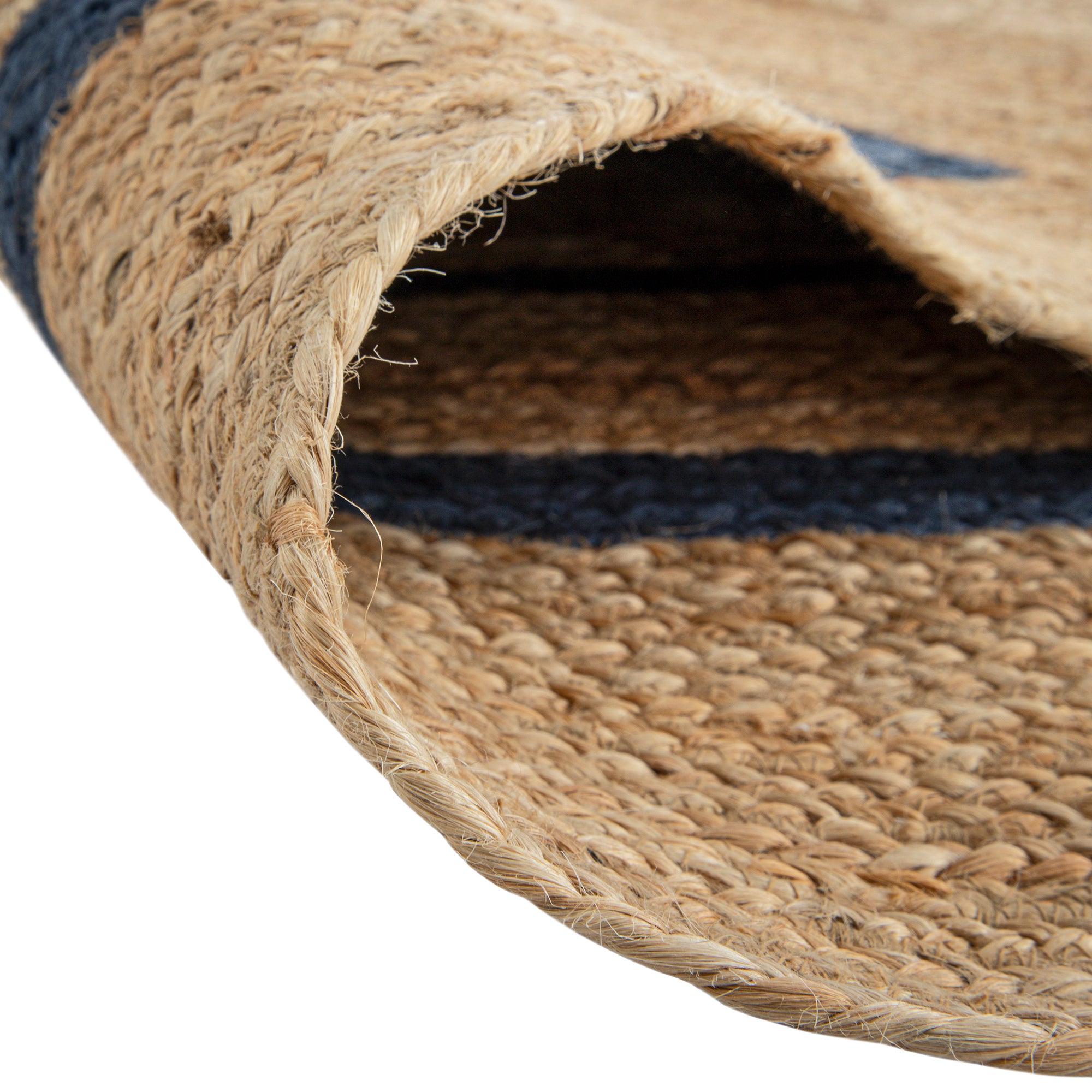 Evie Hand Braided Jute Scallop Navy Blue Border Rectangular Rug | daals