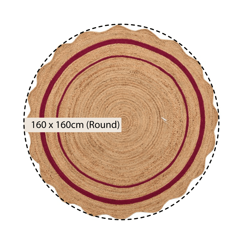 Evie Hand Braided Jute Scallop Scarlet Red Round Rug