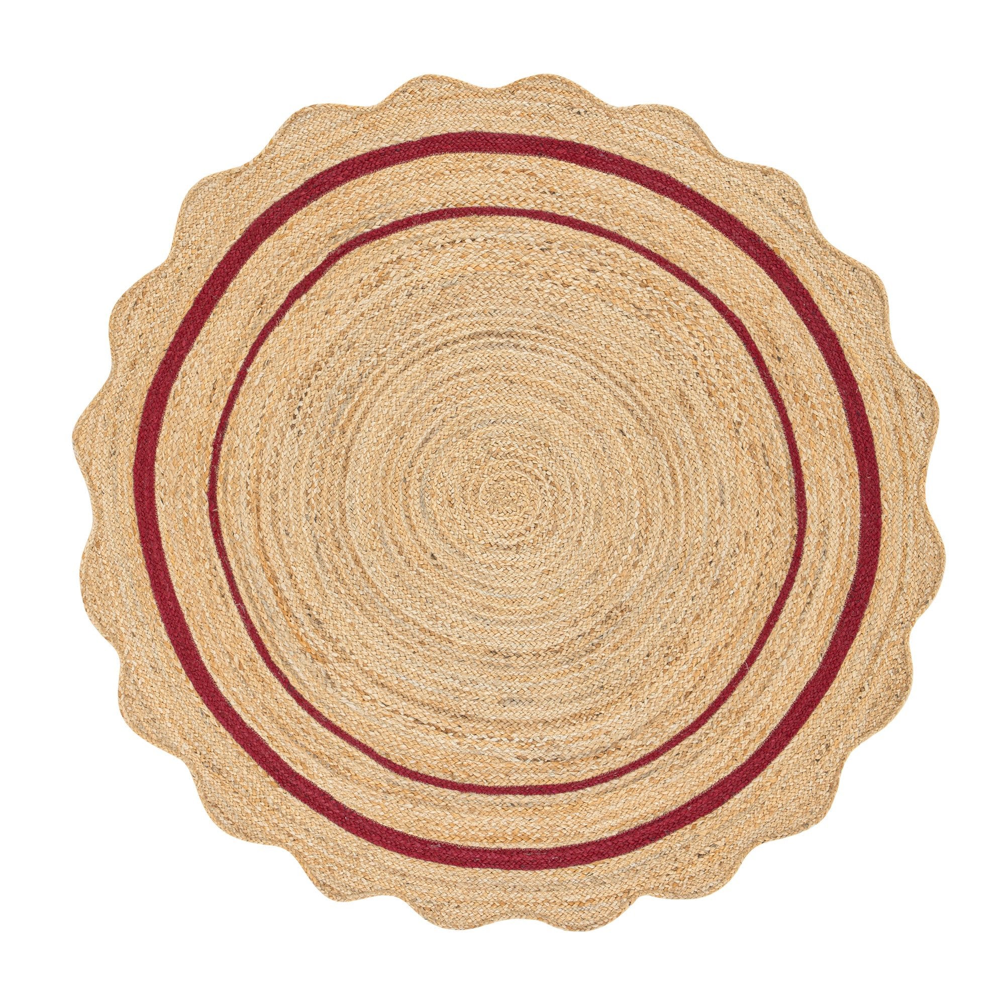 Evie Hand Braided Jute Scallop Scarlet Red Round Rug | daals