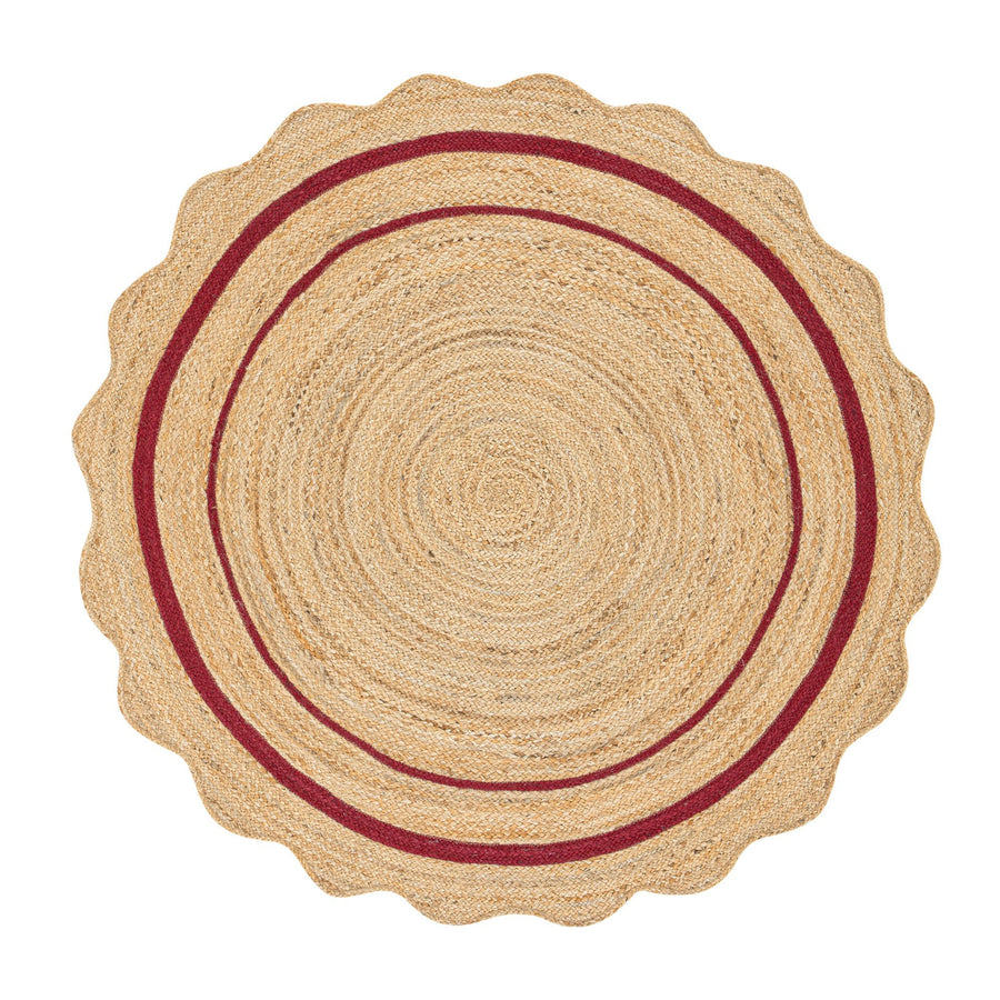 Evie Hand Braided Jute Scallop Scarlet Red Round Rug