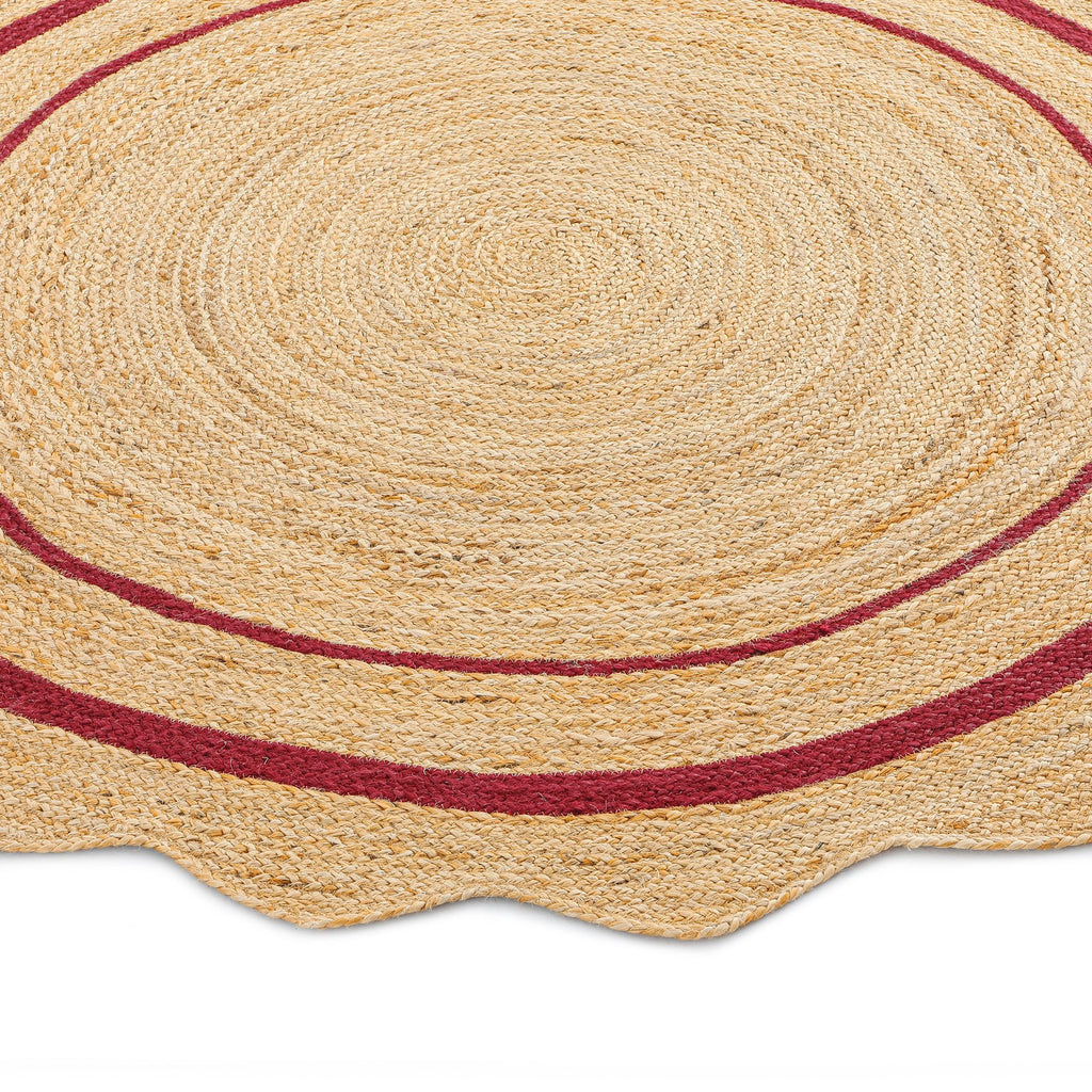 Evie Hand Braided Jute Scallop Scarlet Red Round Rug | daals