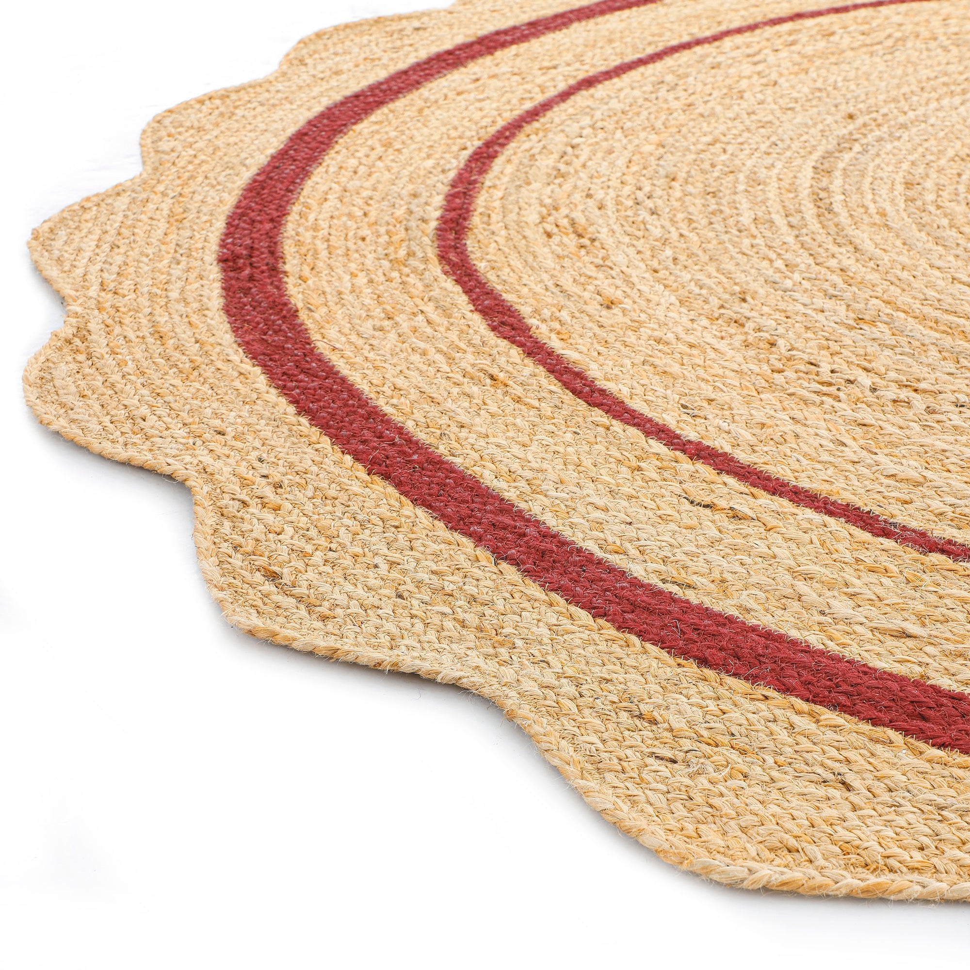 Evie Hand Braided Jute Scallop Scarlet Red Round Rug | daals