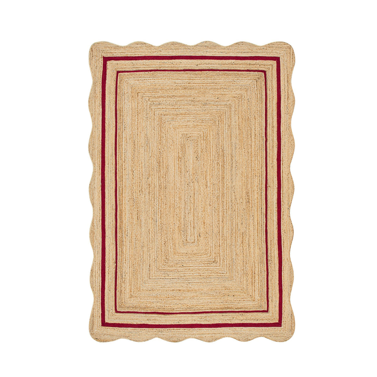 Regtangular Rug Evie Hand Braided Jute Scallop Scarlet Red Border Rectangular Rug | daals