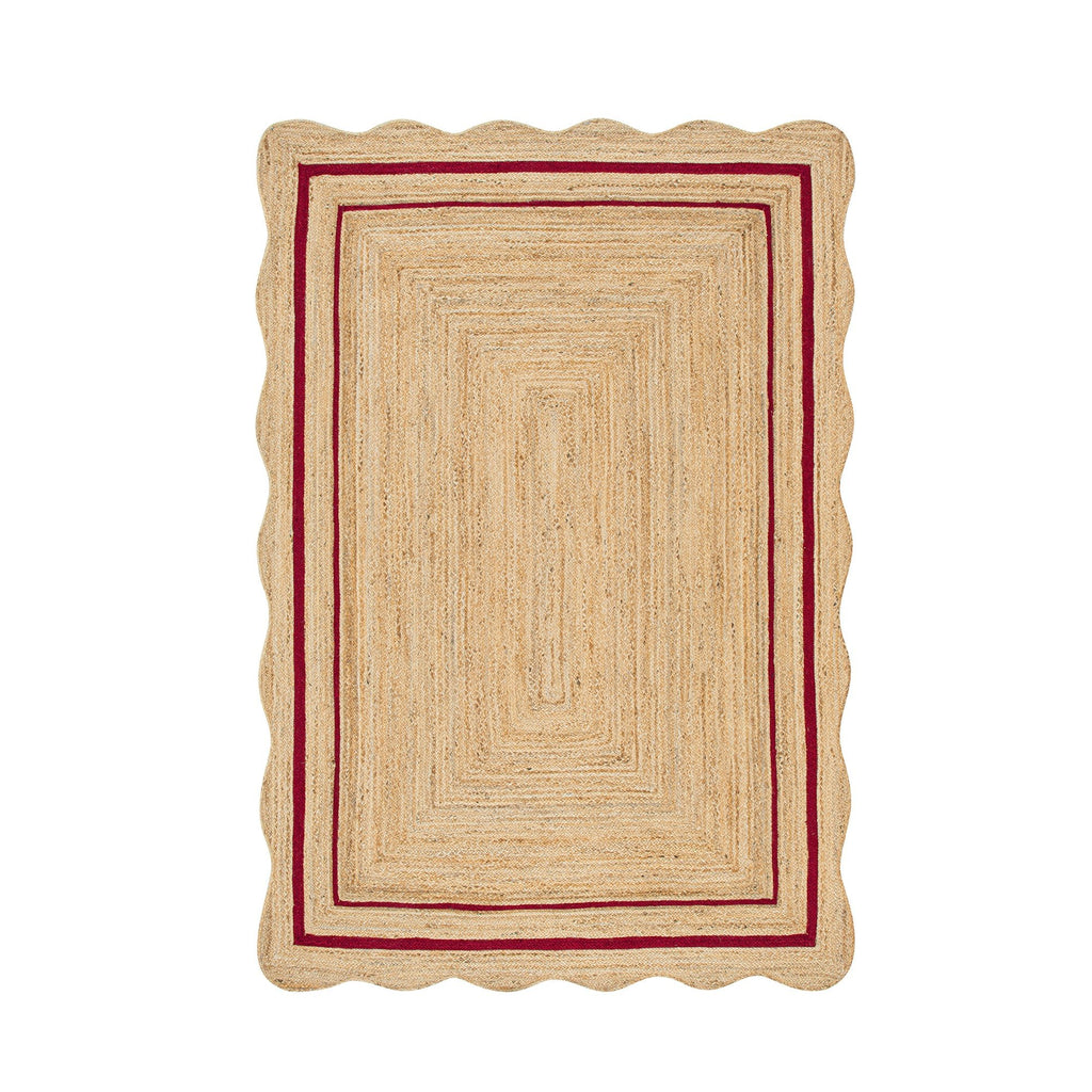 Daals Design Rugs Evie Hand Braided Jute Scallop Scarlet Red Border Rectangular Rug | daals