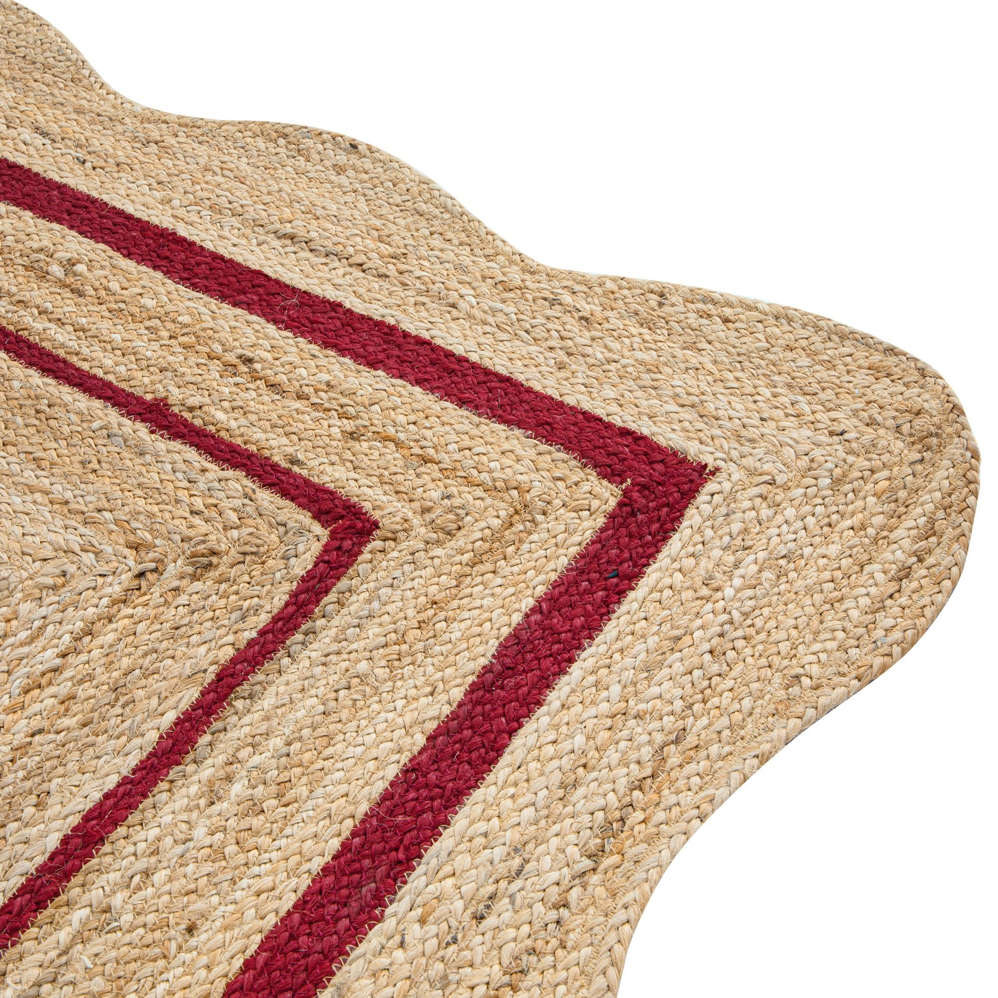 Evie Hand Braided Jute Scallop Scarlet Red Border Rectangular Rug | daals