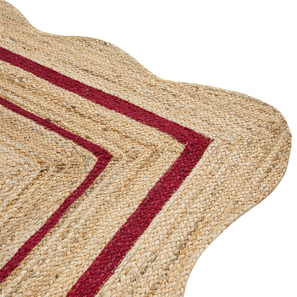 Evie Hand Braided Jute Scallop Scarlet Red Border Rectangular Rug