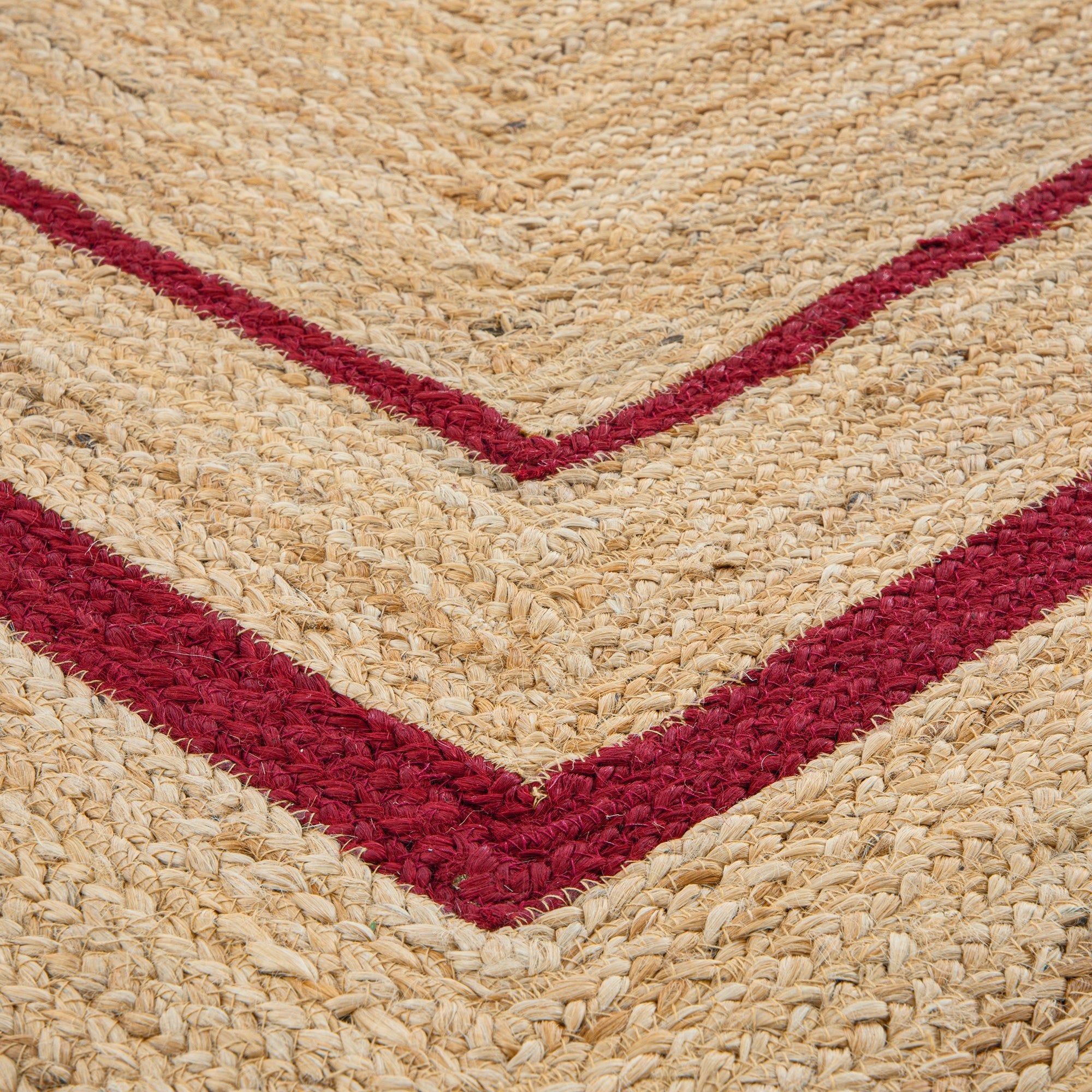 Evie Hand Braided Jute Scallop Scarlet Red Border Rectangular Rug | daals