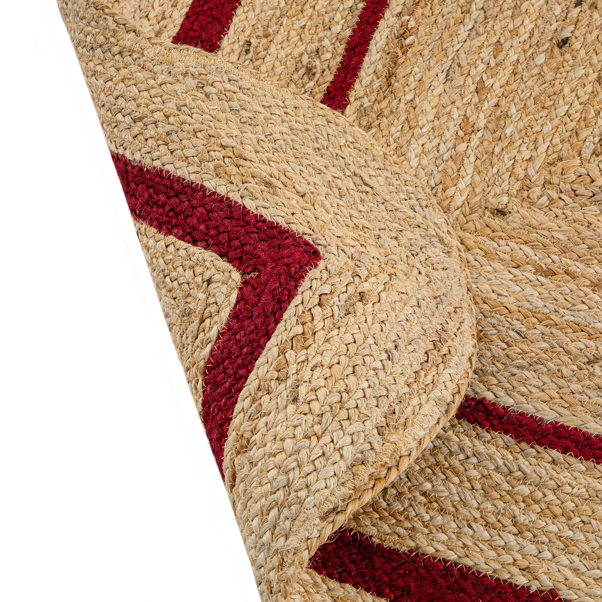 Evie Hand Braided Jute Scallop Scarlet Red Border Rectangular Rug | daals