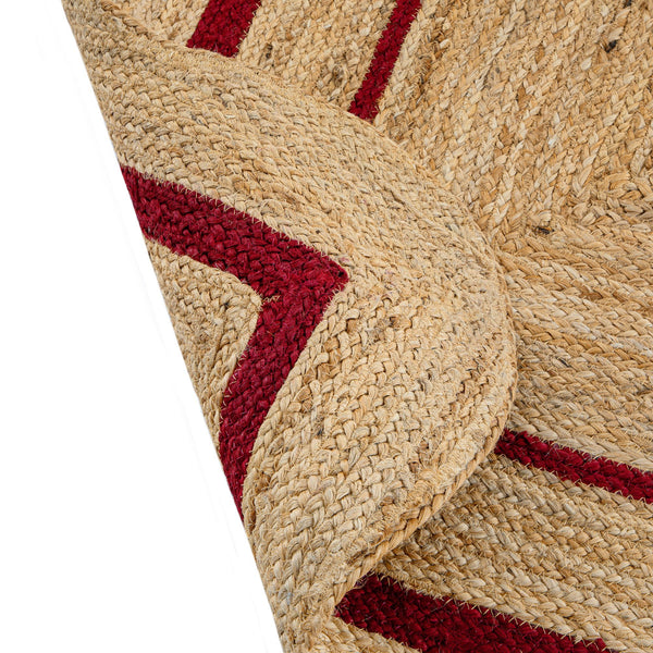 Evie Hand Braided Jute Scallop Scarlet Red Border Rectangular Rug