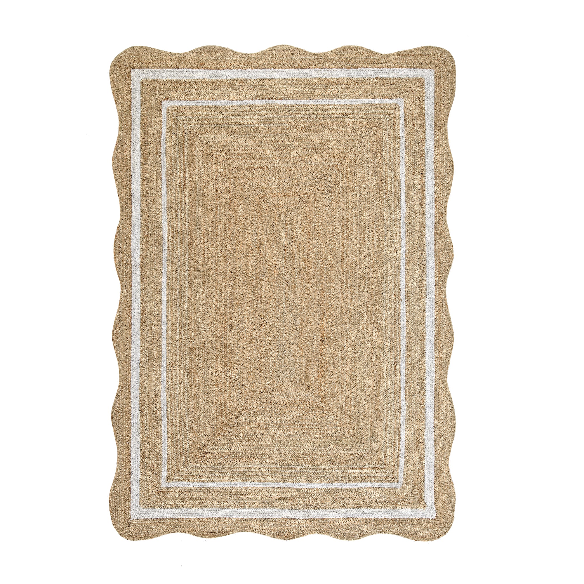 Evie Hand Braided Jute Scallop Rectangular Rug | daals