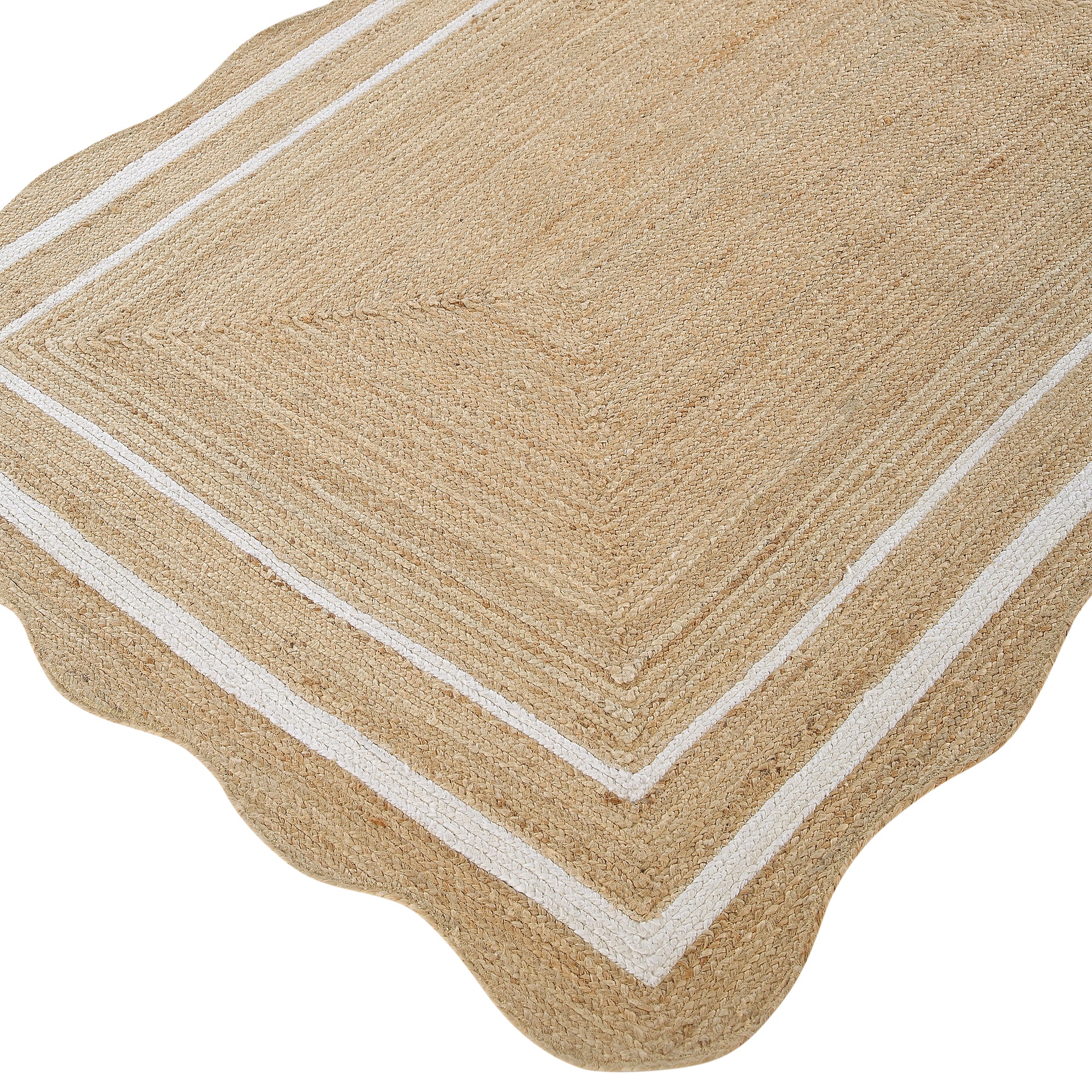 Evie Hand Braided Jute Scallop Rectangular Rug | daals