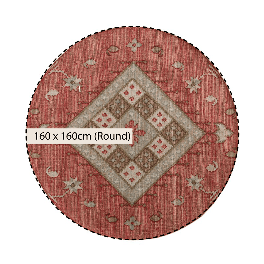 Farah Kilim Traditional Handwoven Wool & Jute Deep Red Round Rug - daals