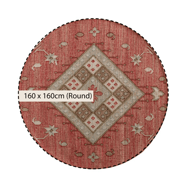Farah Kilim Traditional Handwoven Wool & Jute Deep Red Round Rug