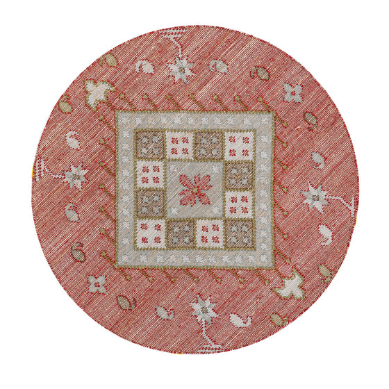 Farah Kilim Traditional Handwoven Wool & Jute Deep Red Round Rug