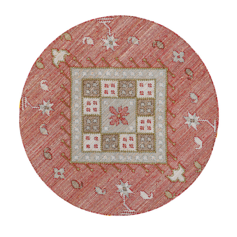 Farah Kilim Traditional Handwoven Wool & Jute Deep Red Round Rug