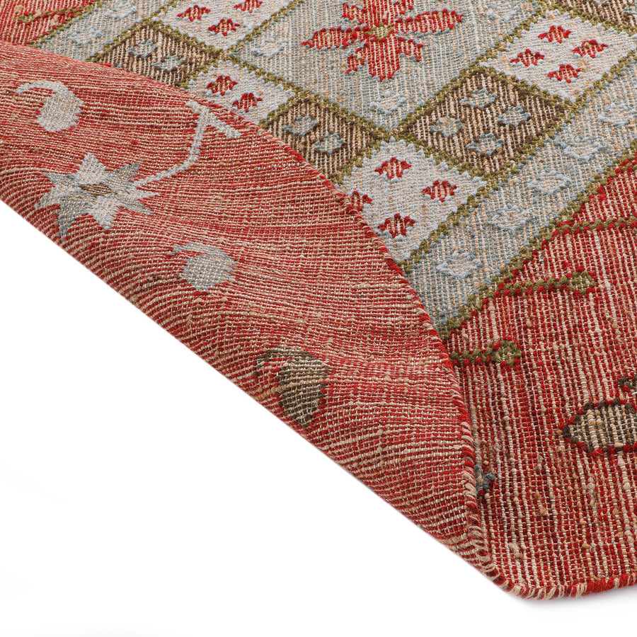 Farah Kilim Traditional Handwoven Wool & Jute Deep Red Round Rug - daals