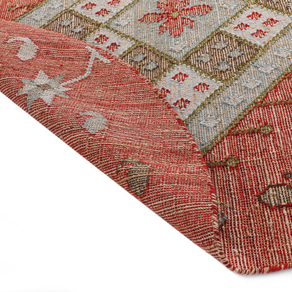 Farah Kilim Traditional Handwoven Wool & Jute Deep Red Round Rug