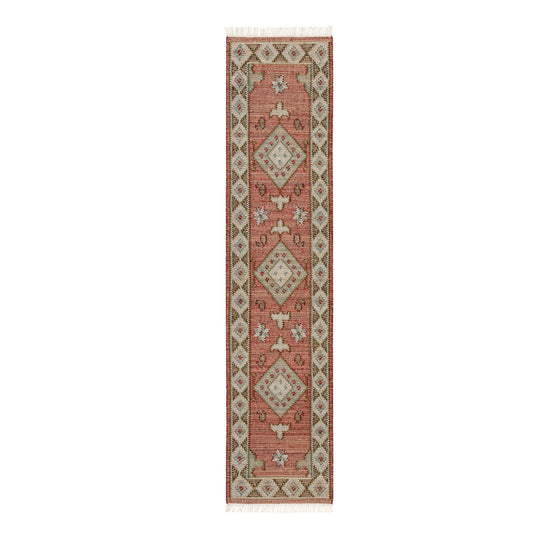 Farah Kilim Traditional Handwoven Wool & Jute Deep Red Runner