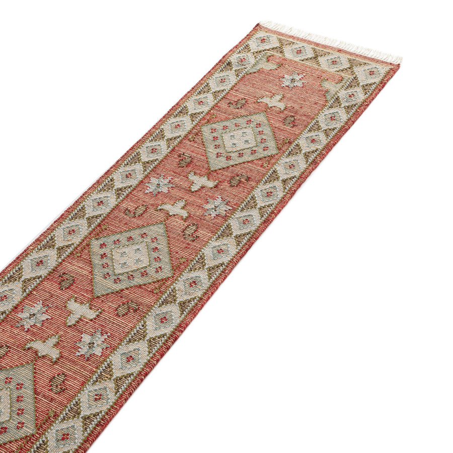 Farah Kilim Traditional Handwoven Wool & Jute Deep Red Runner - daals