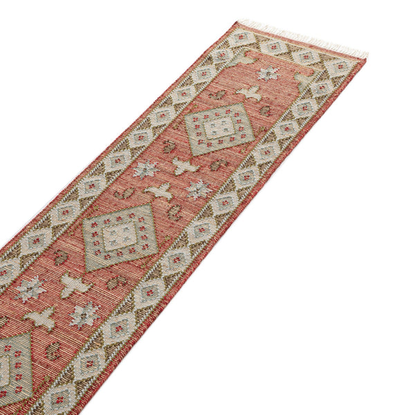 Farah Kilim Traditional Handwoven Wool & Jute Deep Red Runner