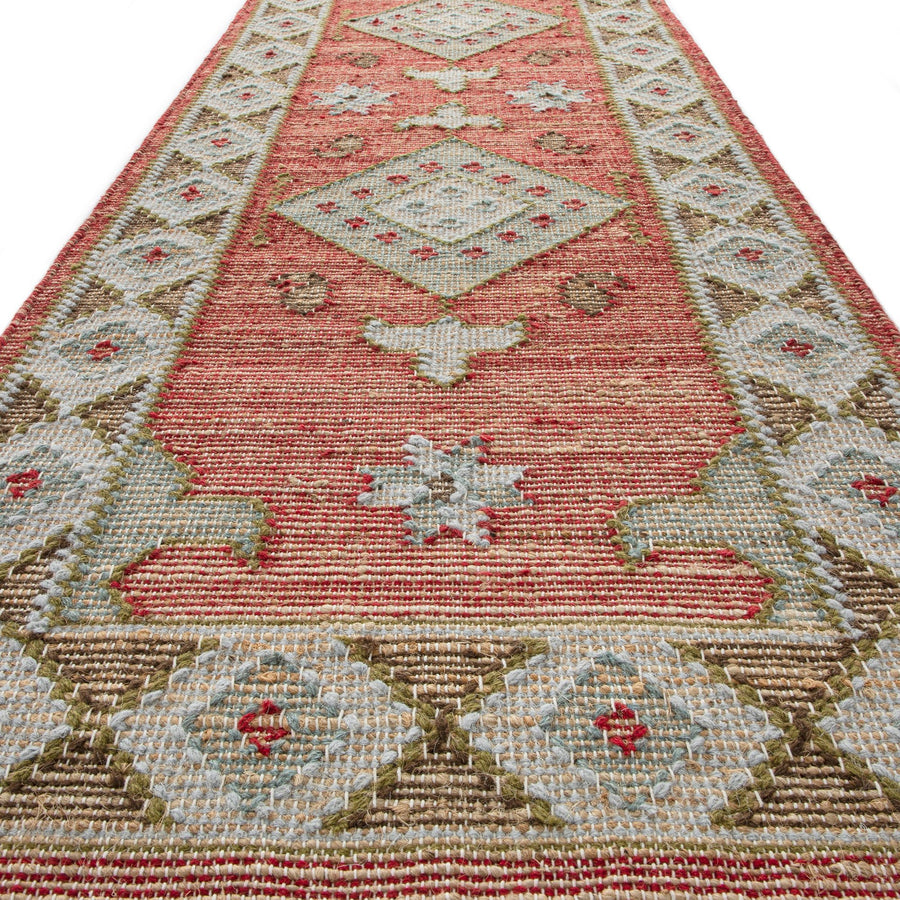 Farah Kilim Traditional Handwoven Wool & Jute Deep Red Runner - daals