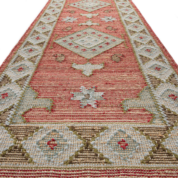 Farah Kilim Traditional Handwoven Wool & Jute Deep Red Runner