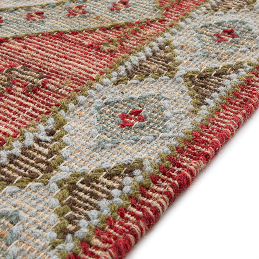 Farah Kilim Traditional Handwoven Wool & Jute Deep Red Runner - daals