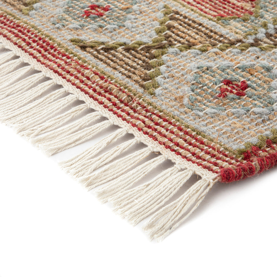 Farah Kilim Traditional Handwoven Wool & Jute Deep Red Runner - daals
