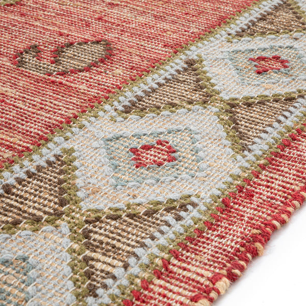 Farah Kilim Traditional Handwoven Wool & Jute Deep Red Rug