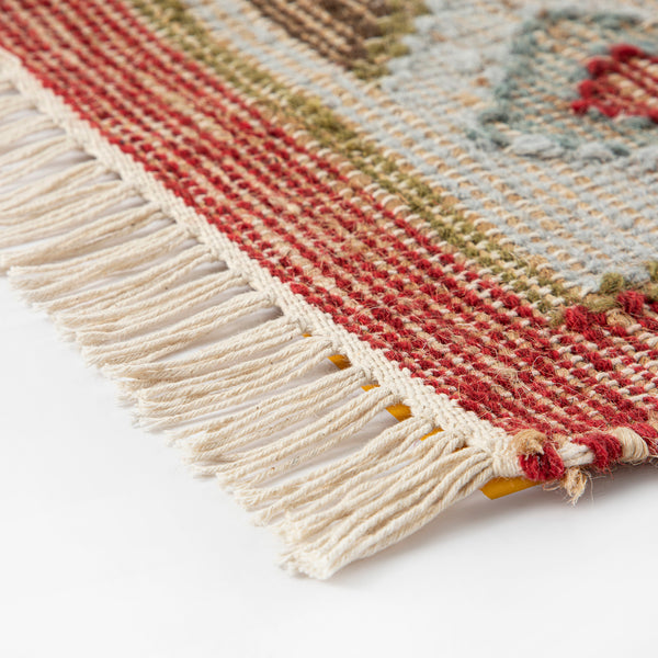Farah Kilim Traditional Handwoven Wool & Jute Deep Red Rug