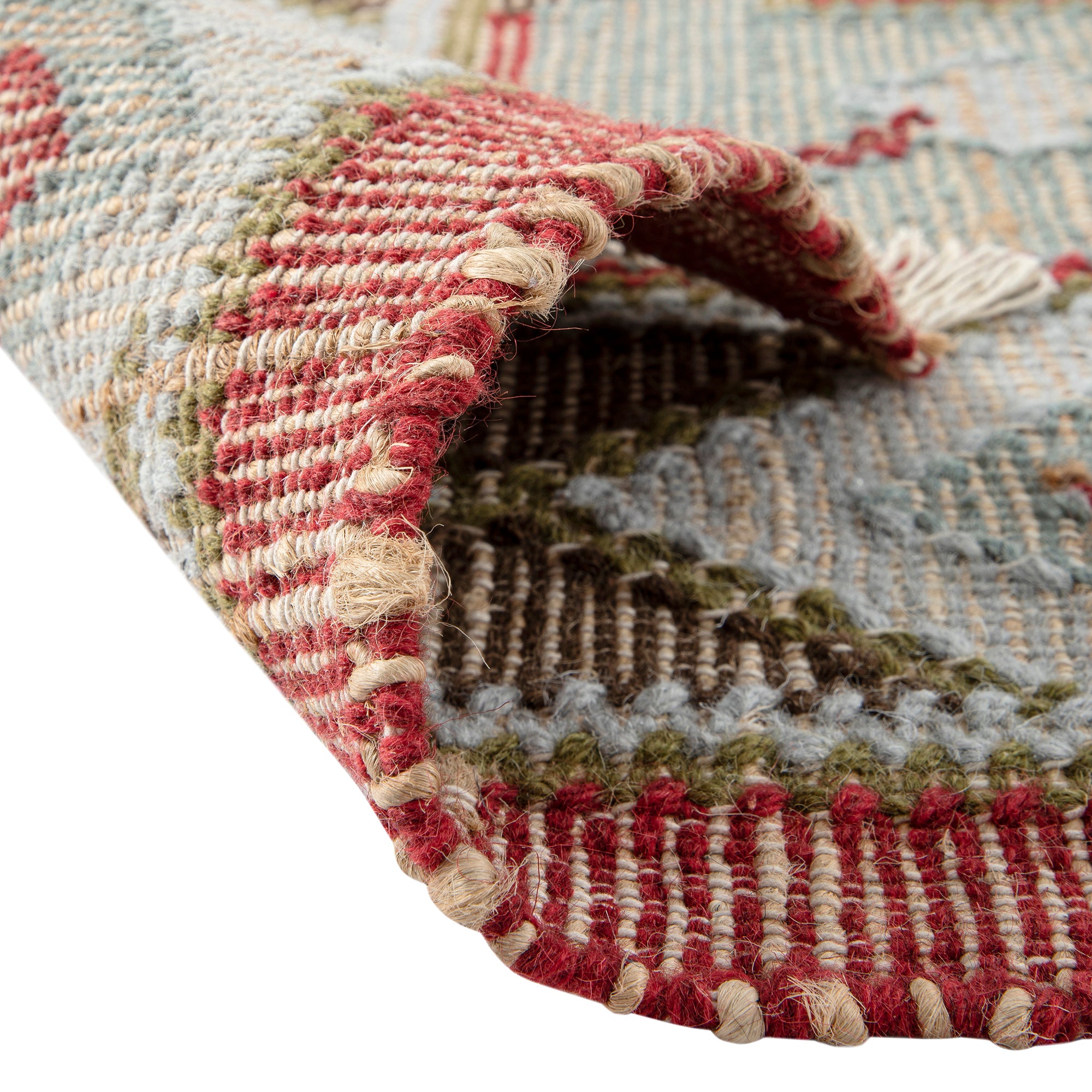 Farah Kilim Traditional Handwoven Wool & Jute Deep Red Rug | daals