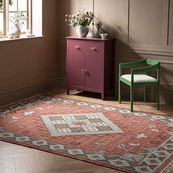 Farah Kilim Traditional Handwoven Wool & Jute Deep Red Rug