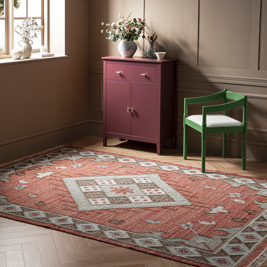 Farah Kilim Traditional Handwoven Wool & Jute Deep Red Rug