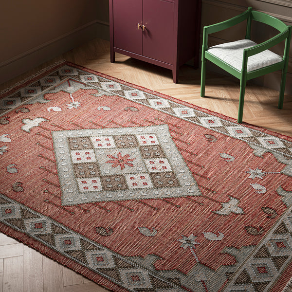 Farah Kilim Traditional Handwoven Wool & Jute Deep Red Rug