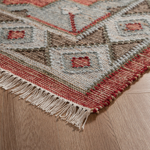 Farah Kilim Traditional Handwoven Wool & Jute Deep Red Rug - daals