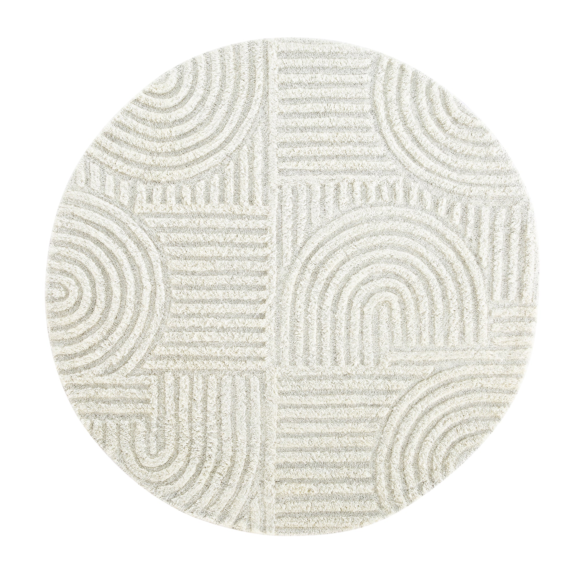 Geo Curve Cream Hand Tufted New Zealand Wool Round Rug | daals