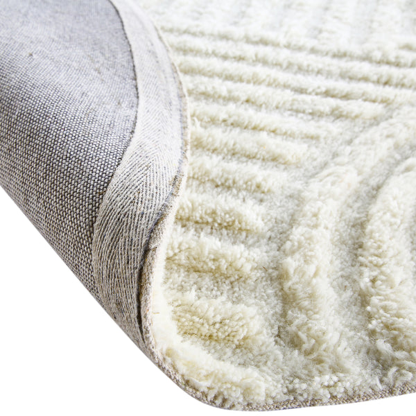 Geo Curve Cream Hand Tufted New Zealand Wool Round Rug