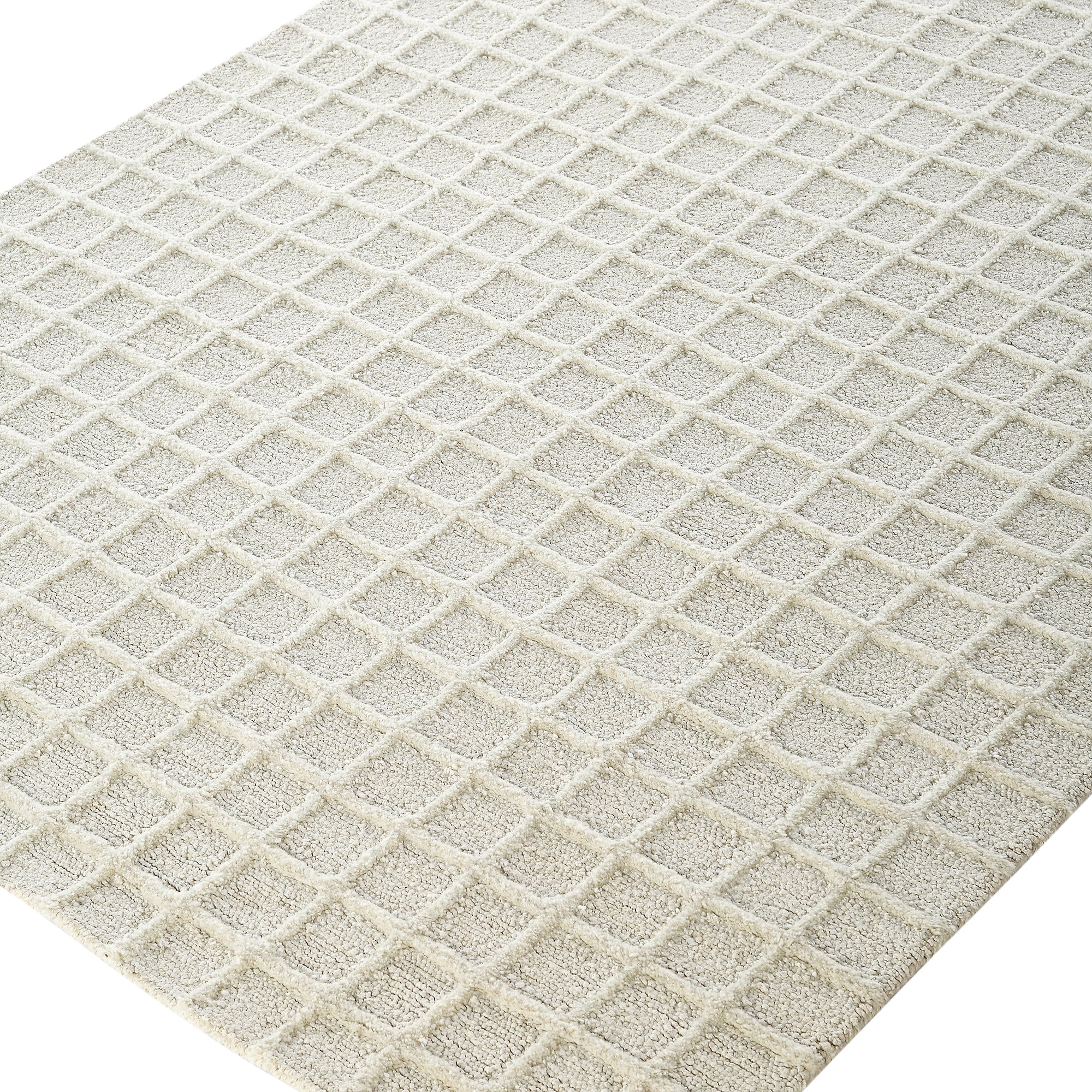 Harlem Cream Wool and Jute Checkered Hand Tufted Rectangular Rug | daals