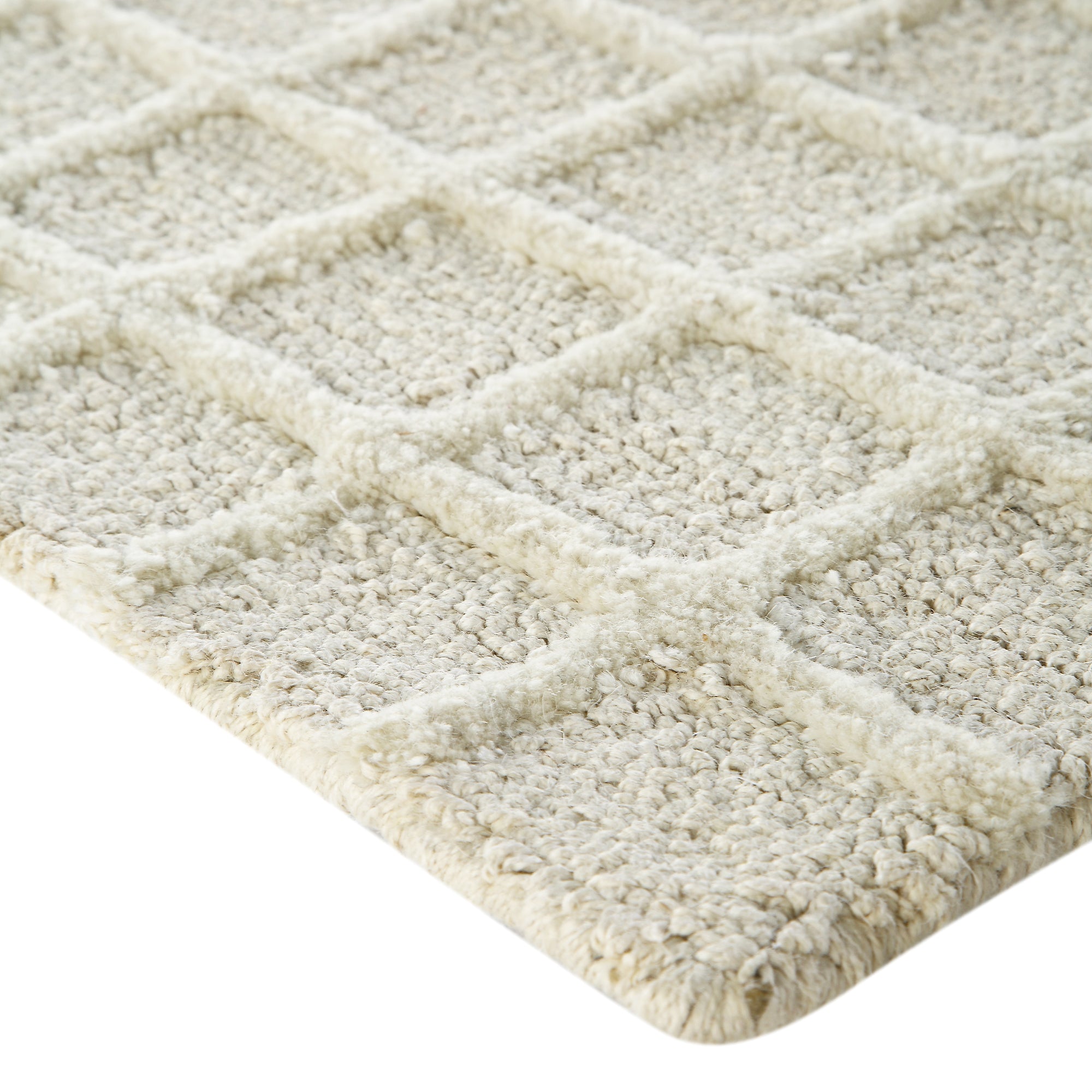 Harlem Cream Wool and Jute Checkered Hand Tufted Rectangular Rug | daals