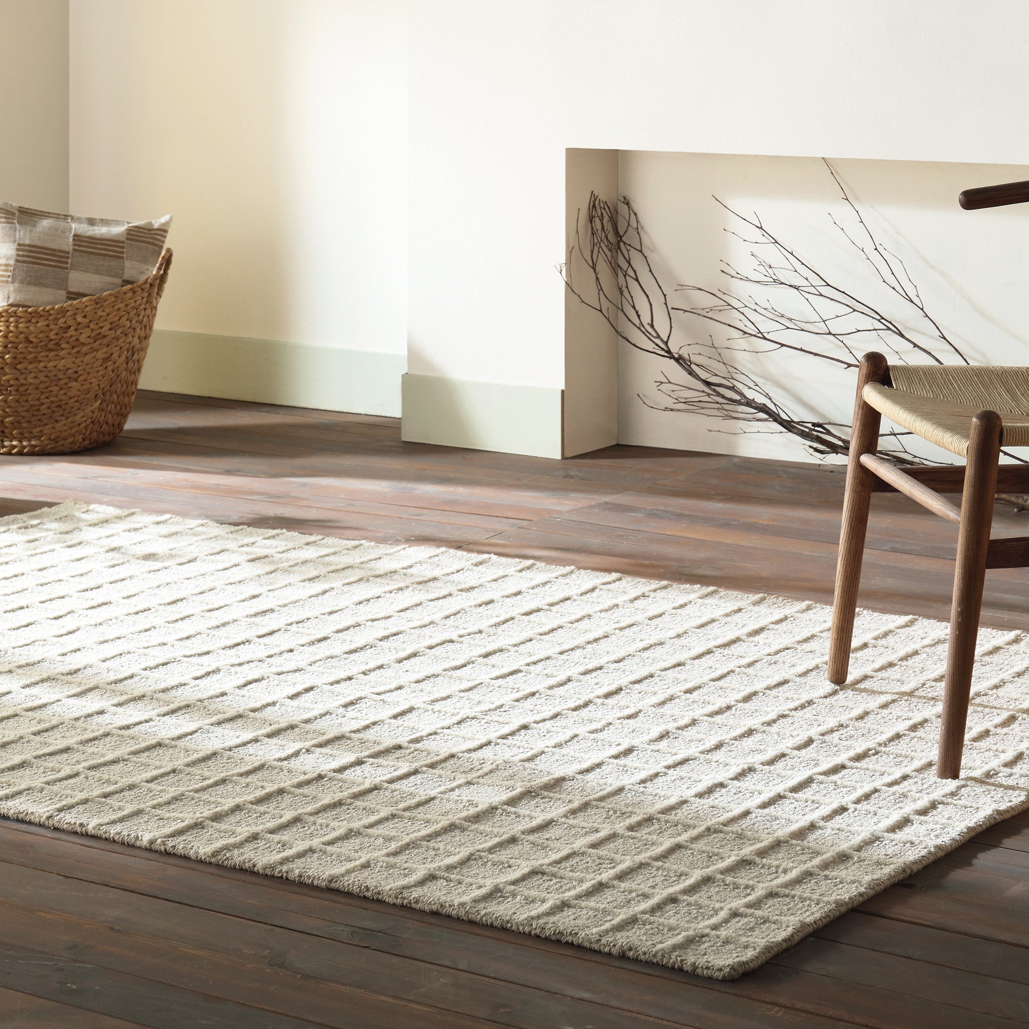 Harlem Cream Wool and Jute Checkered Hand Tufted Rectangular Rug | daals