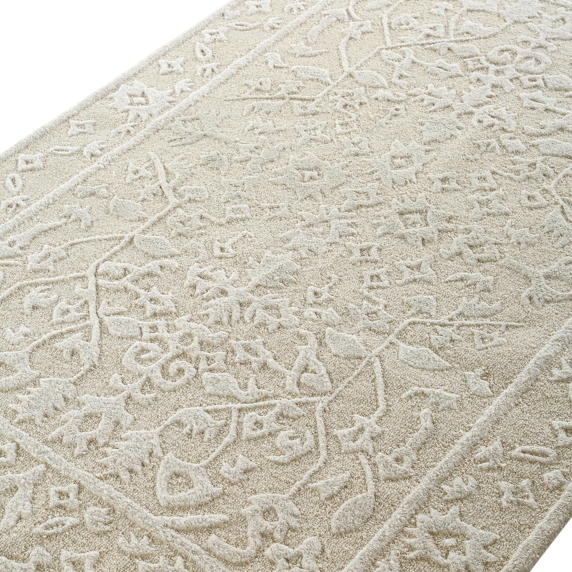 Cream Rug Textile Lourdes Hand Tufted and Textured Cream Wool Rug | daals