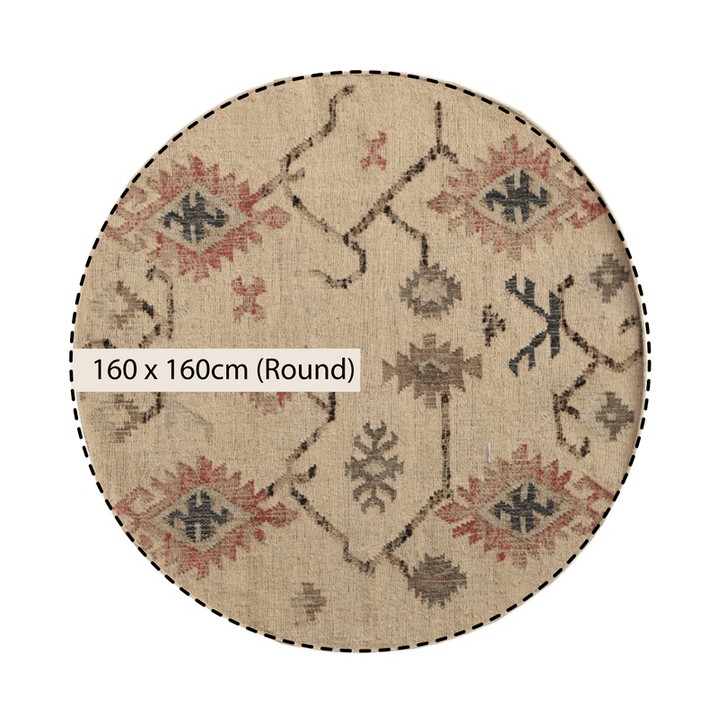 Matalya Kilim Handwoven Wool & Jute Cream Round Rug