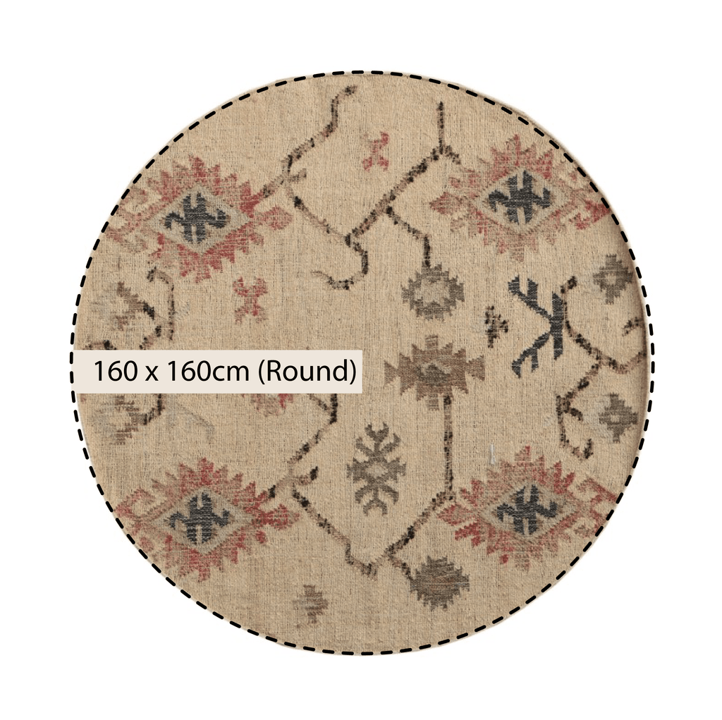 Matalya Kilim Handwoven Wool & Jute Cream Round Rug | daals