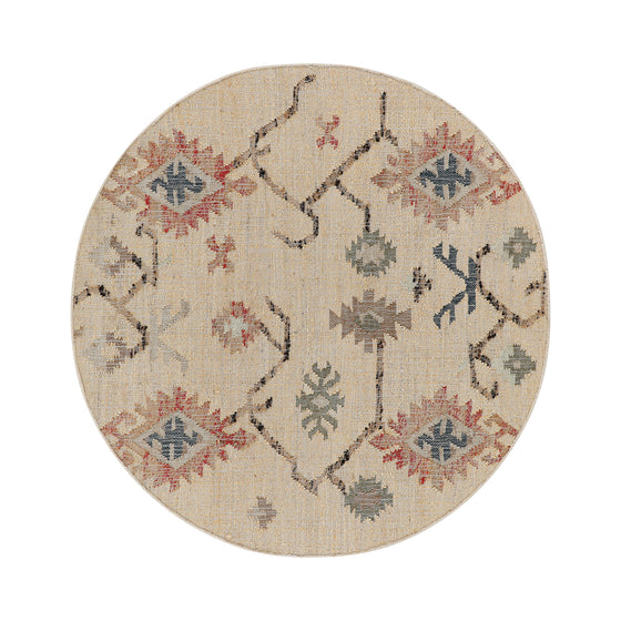 Matalya Kilim Handwoven Wool & Jute Cream Round Rug