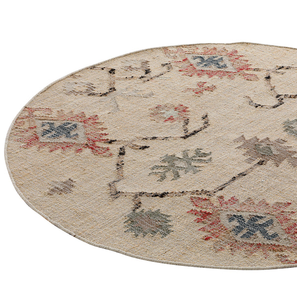 Matalya Kilim Handwoven Wool & Jute Cream Round Rug